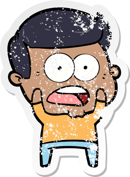 distressed sticker of a cartoon shocked man png