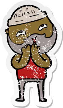 distressed sticker of a cartoon happy bearded man png