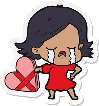 sticker of a cartoon girl crying over valentines png