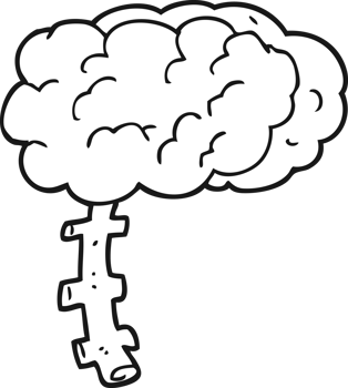 hand drawn black and white cartoon brain png