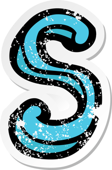 retro distressed sticker of a cartoon letter S drawing png