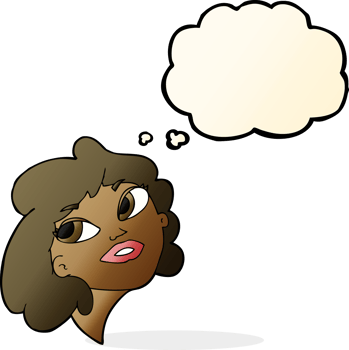 cartoon happy woman with thought bubble png