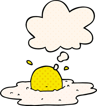 cartoon fried egg with thought bubble in comic book style png