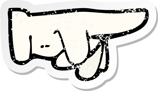 retro distressed sticker of a cartoon pointing hand drawing png