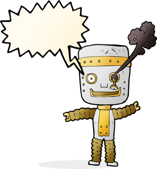 cartoon funny gold robot with speech bubble png
