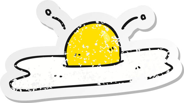 retro distressed sticker of a cartoon fried egg png