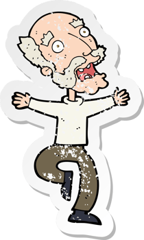 retro distressed sticker of a cartoon old man having a fright drawing png