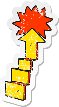 retro distressed sticker of a cartoon stepping up arrow png
