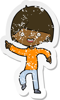 retro distressed sticker of a cartoon man pointing png