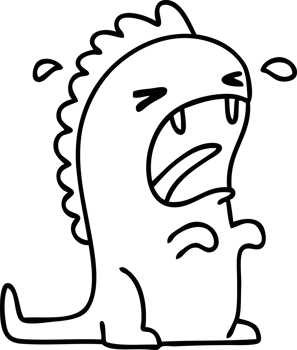 line doodle of a dinosaur crying due to regular mass extinction events png