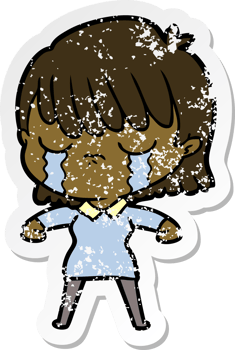 distressed sticker of a cartoon woman crying png