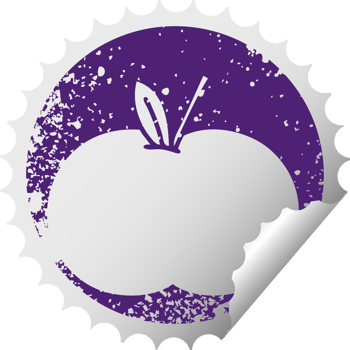distressed circular peeling sticker symbol of a juicy apple png