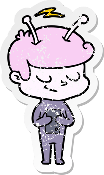 distressed sticker of a friendly cartoon spaceman png