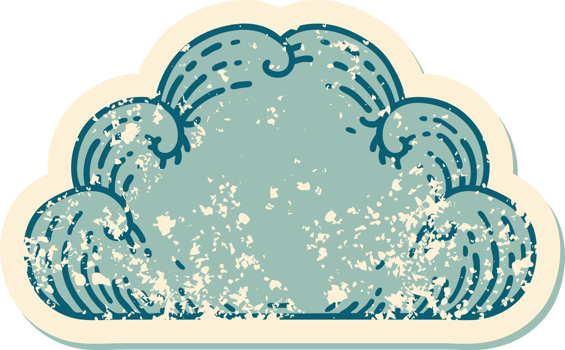 iconic distressed sticker tattoo style image of a cloud png