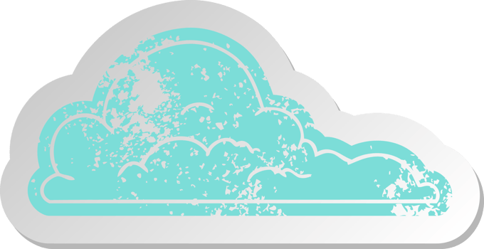 distressed old cartoon sticker of white large clouds png