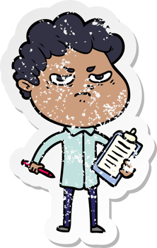 distressed sticker of a cartoon angry man png