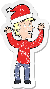 retro distressed sticker of a cartoon man ready for christmas png