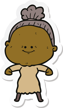 sticker of a cartoon happy old woman png