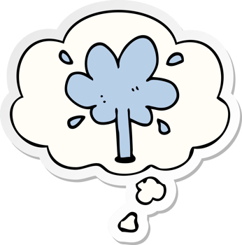 cartoon water squirt with thought bubble as a printed sticker png