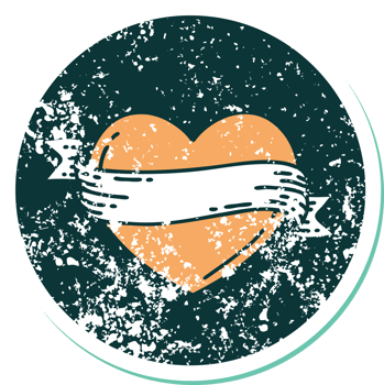iconic distressed sticker tattoo style image of a heart and banner png