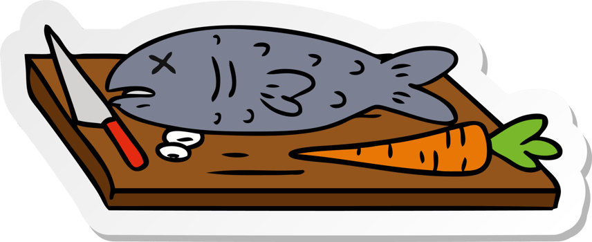 hand drawn sticker cartoon doodle of a food chopping board png
