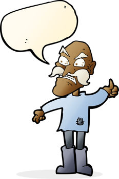 cartoon angry old man in patched clothing with speech bubble png