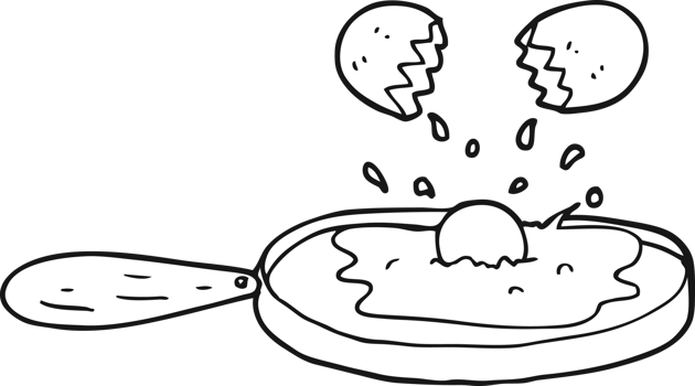 frying  hand drawn black and white cartoon egg png