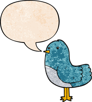 cartoon bird with speech bubble in retro texture style png