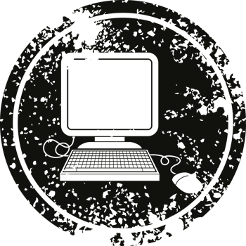 computer with mouse and screen circular distressed symbol png