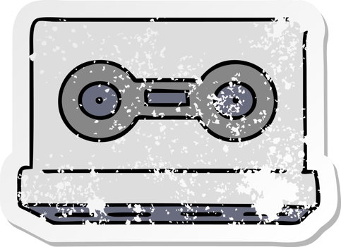 hand drawn distressed sticker cartoon doodle of a distressed sticker cassette tape png