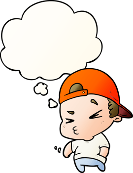 cartoon cool kid with thought bubble in smooth gradient style png