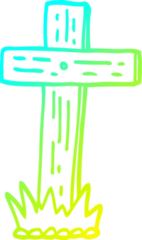 cold gradient line drawing of a cartoon wooden cross png