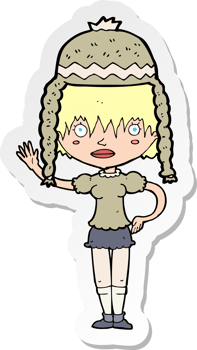 sticker of a cartoon woman wearing winter hat png