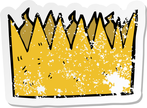 retro distressed sticker of a cartoon paper crown drawing png