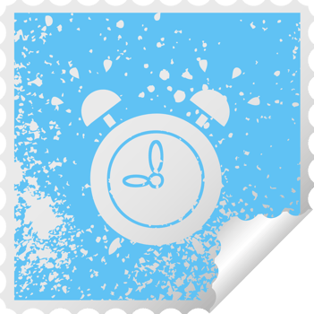distressed square peeling sticker symbol of a ringing alarm clock png