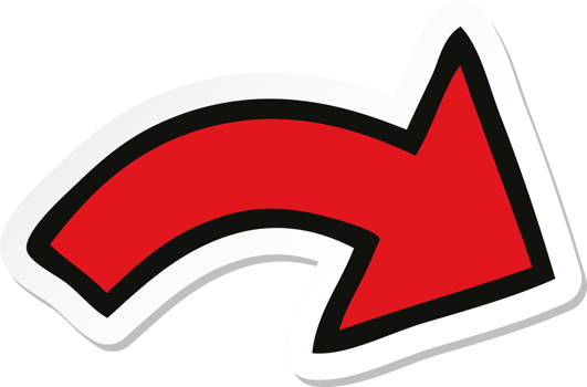 sticker of a cute cartoon directional arrow png