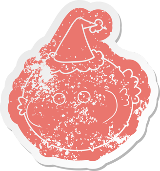 quirky cartoon distressed sticker of a puffer fish wearing santa hat png