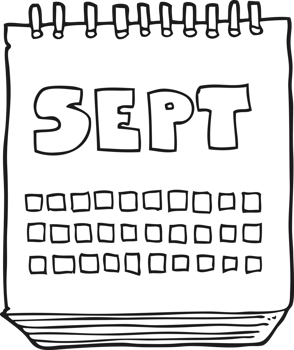 hand drawn black and white cartoon calendar showing month of September png