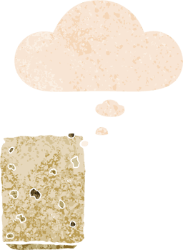cartoon biscuit with thought bubble in grunge distressed retro textured style png