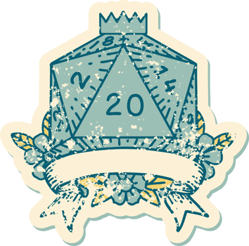 Retro Tattoo Style natural 20 critical hit D20 dice roll png