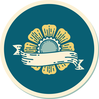 sticker of tattoo in traditional style of a flower and banner png