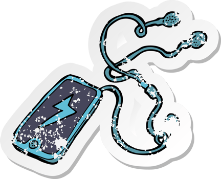 retro distressed sticker of a cartoon music player png