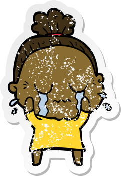distressed sticker of a cartoon crying old lady png
