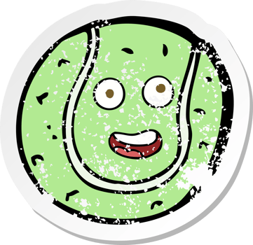 retro distressed sticker of a cartoon tennis ball png