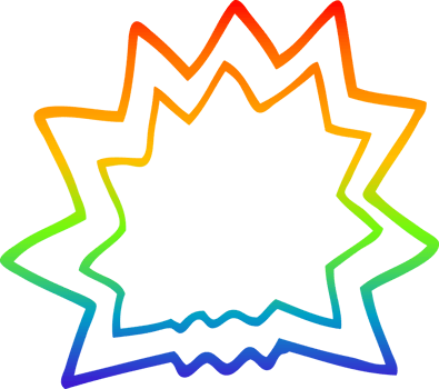 rainbow gradient line drawing of a cartoon of explosion png