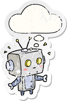cartoon robot with thought bubble as a distressed worn sticker png