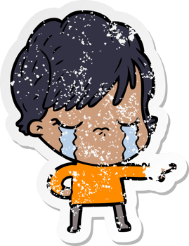 distressed sticker of a cartoon woman crying png