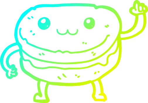 cold gradient line drawing of a cartoon waving cake character png