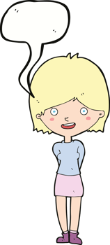 cartoon friendly woman with speech bubble png