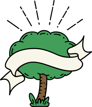 scroll banner with tattoo style tree png